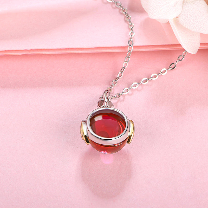 Solitaire Oval Plain Ruby Necklace In Sterling Silver