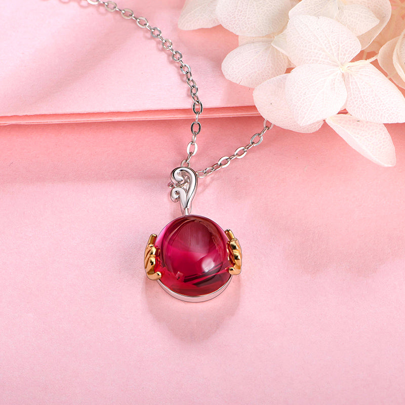 Solitaire Oval Plain Ruby Necklace In Sterling Silver