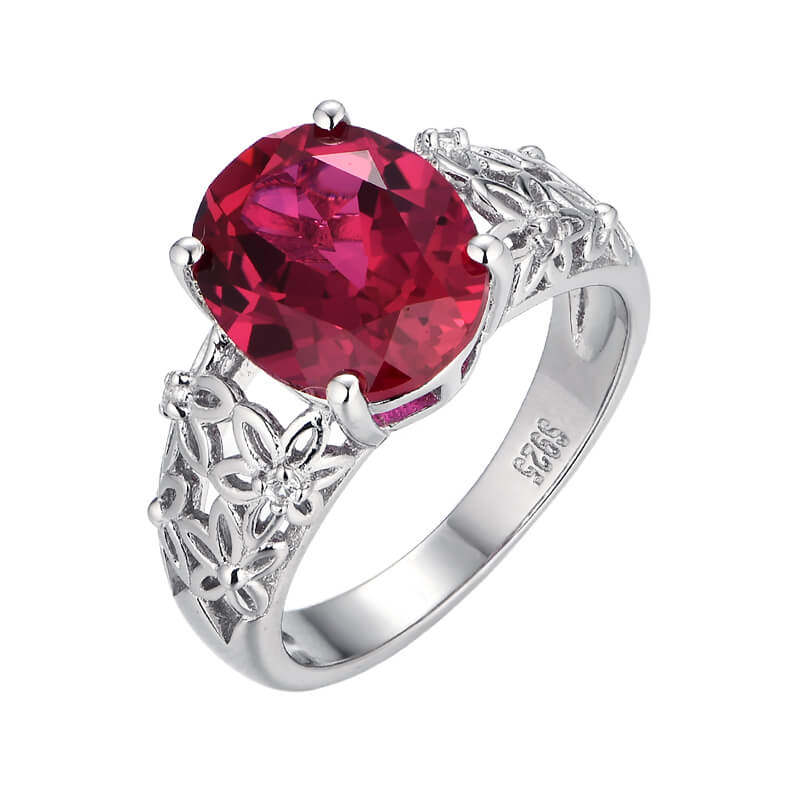 Solitaire Oval Ruby Vintage Engagement Ring In Sterling Silver