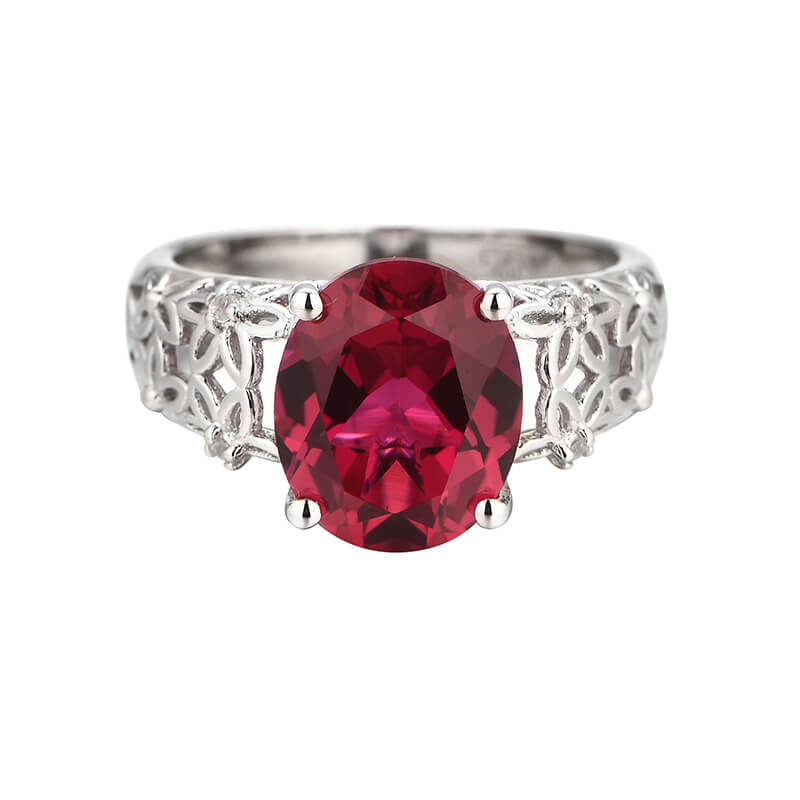 Solitaire Oval Ruby Vintage Engagement Ring In Sterling Silver
