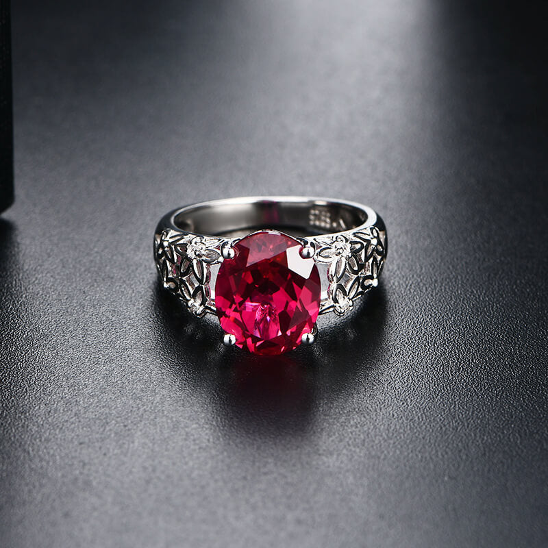 Solitaire Oval Ruby Vintage Engagement Ring In Sterling Silver