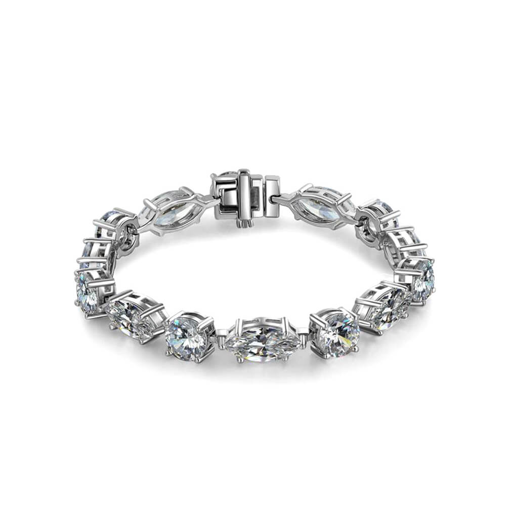 Solitaire Marquise & Round Lab-Sapphire Sterling Silver Bracelet