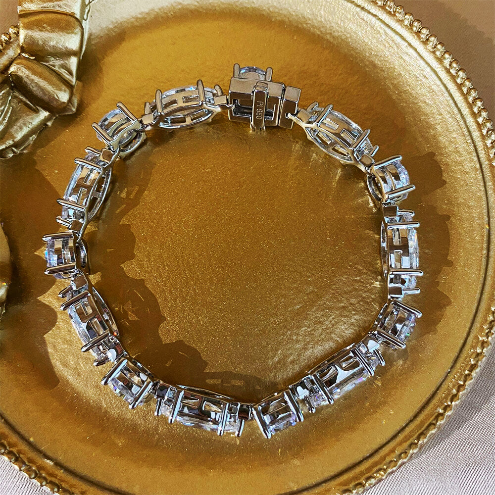 Solitaire Marquise & Round Lab-Sapphire Sterling Silver Bracelet