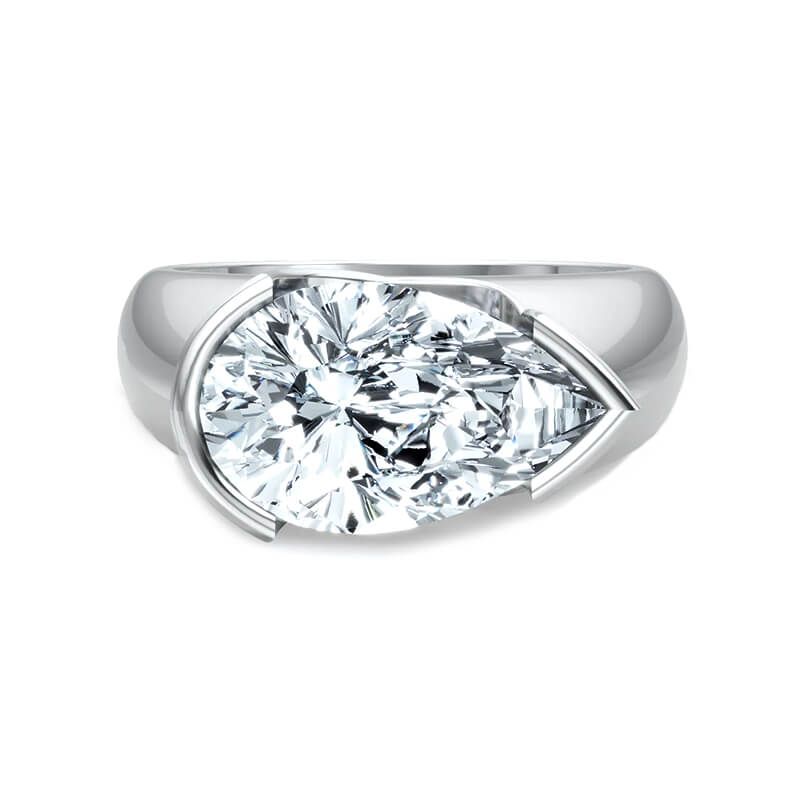 Solitaire Pear Moissanite Half Bezel Set Engagement Ring