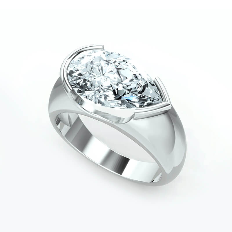 Solitaire Pear Moissanite Half Bezel Set Engagement Ring