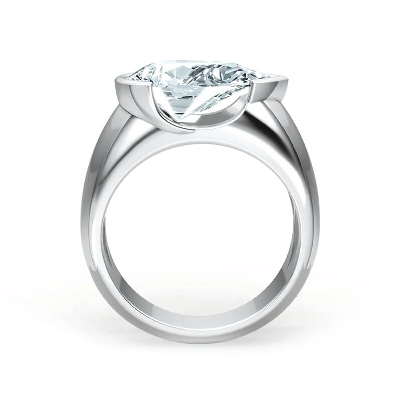 Solitaire Pear Moissanite Half Bezel Set Engagement Ring