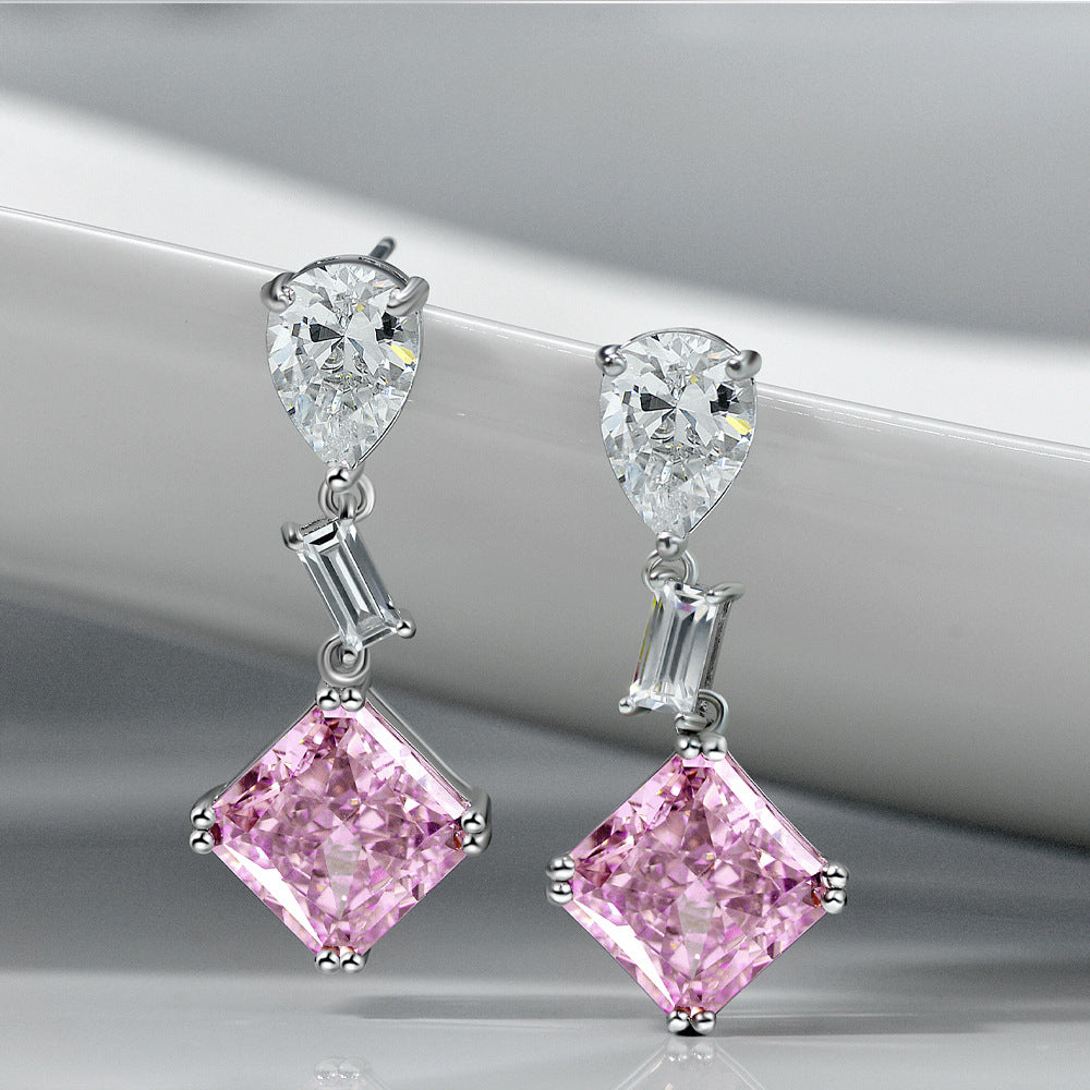 Solitaire Princess-Cut Lab-Sapphire Sterling Silver Drop Earrings
