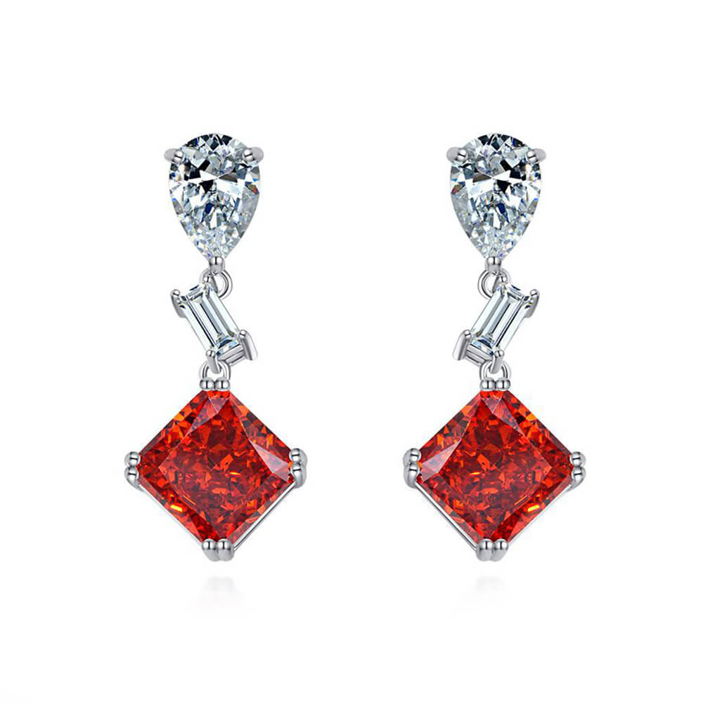 Solitaire Princess-Cut Lab-Sapphire Sterling Silver Drop Earrings