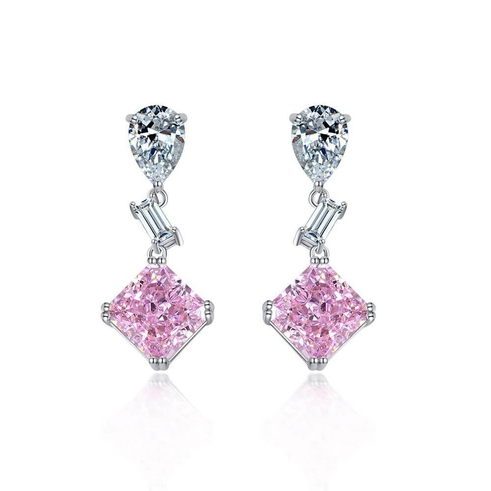 Solitaire Princess-Cut Lab-Sapphire Sterling Silver Drop Earrings