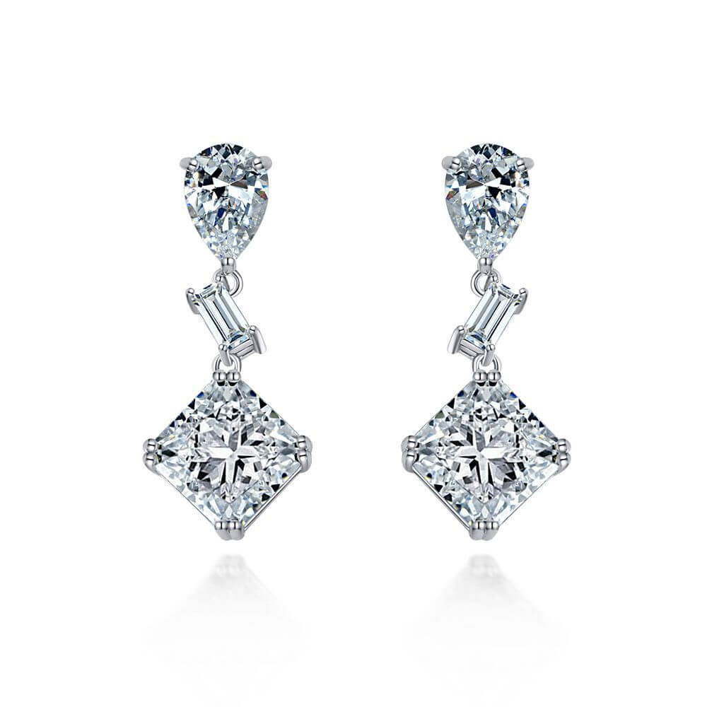 Solitaire Princess-Cut Lab-Sapphire Sterling Silver Drop Earrings