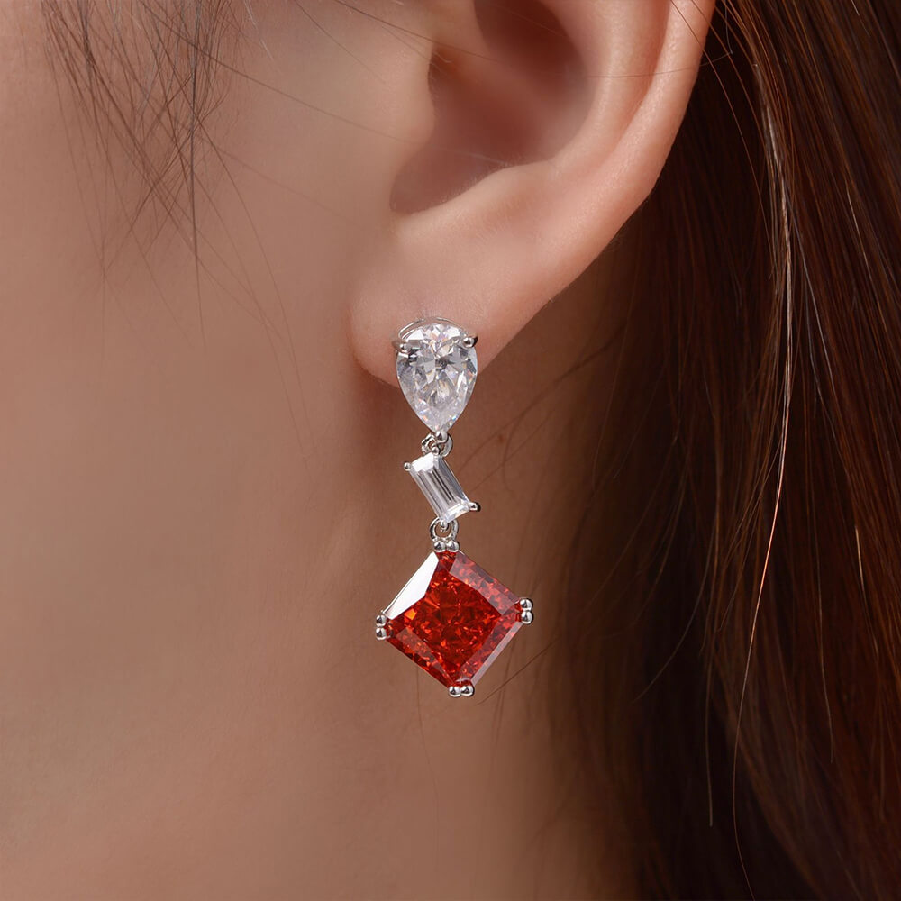 Solitaire Princess-Cut Lab-Sapphire Sterling Silver Drop Earrings