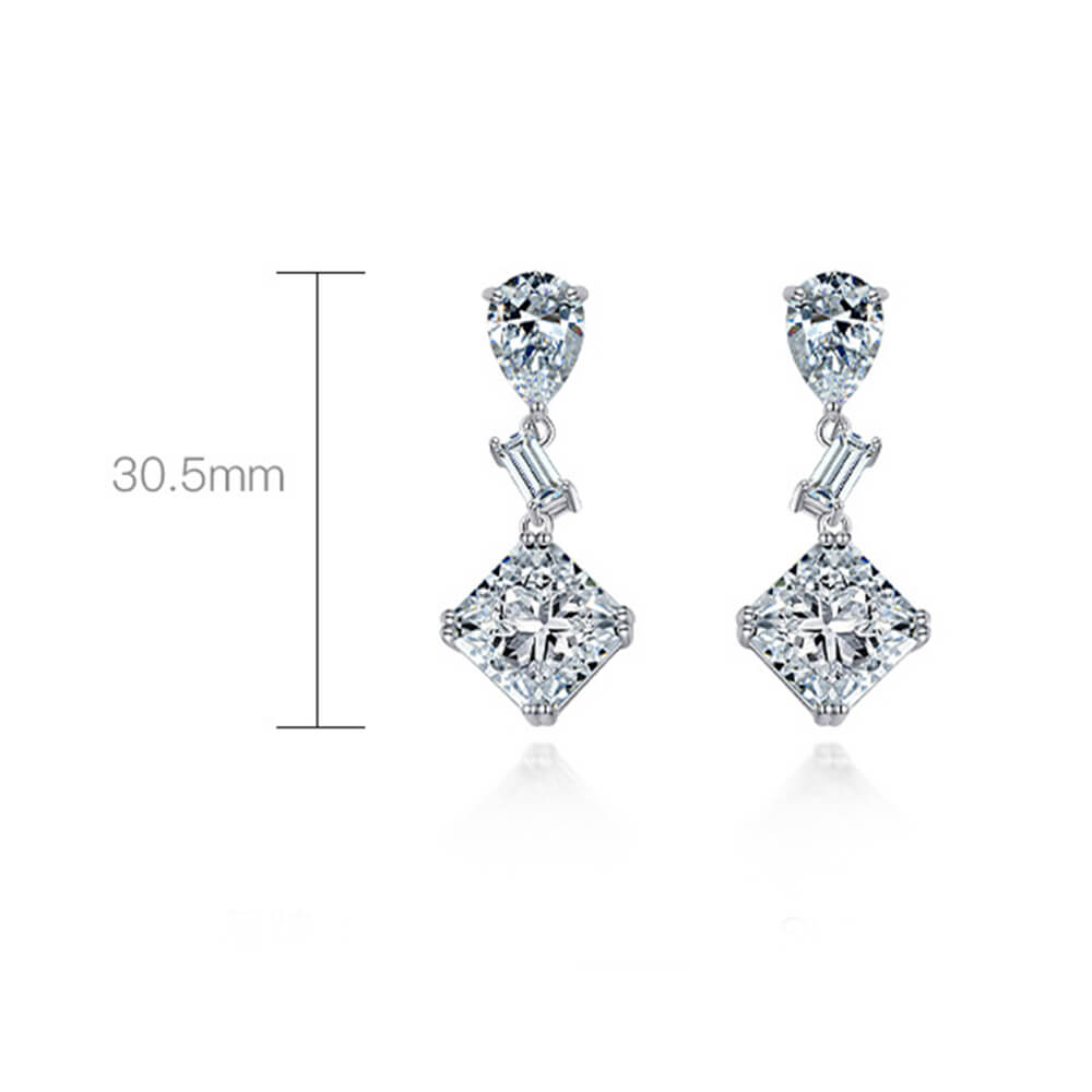 Solitaire Princess-Cut Lab-Sapphire Sterling Silver Drop Earrings