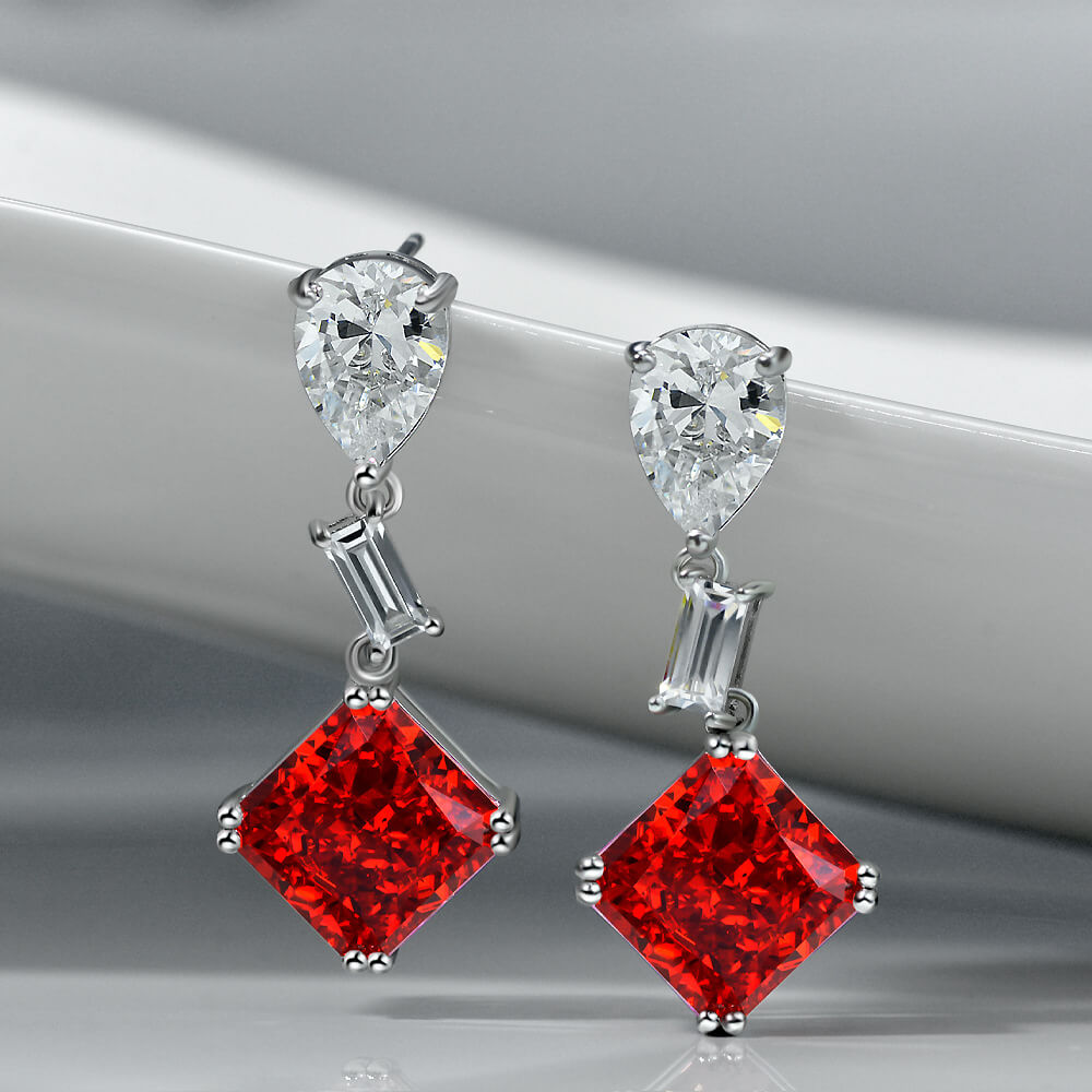 Solitaire Princess-Cut Lab-Sapphire Sterling Silver Drop Earrings