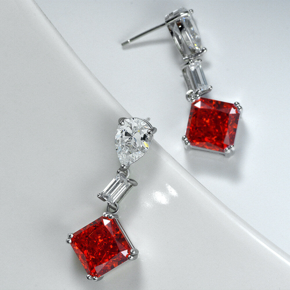 Solitaire Princess-Cut Lab-Sapphire Sterling Silver Drop Earrings