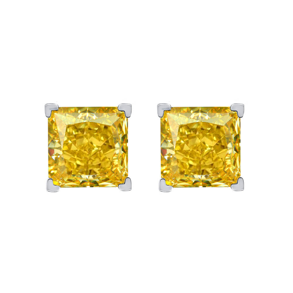Solitaire Princess-Cut Lab-Sapphire Sterling Silver Stud Earrings