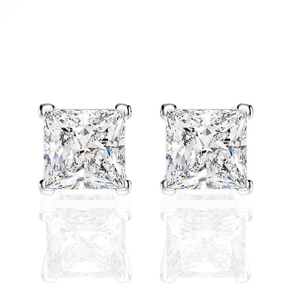 Solitaire Princess-Cut Lab-Sapphire Sterling Silver Stud Earrings