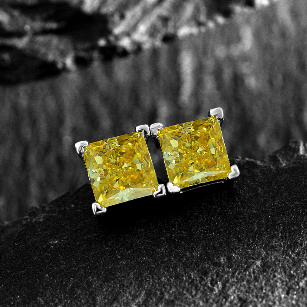 Solitaire Princess-Cut Lab-Sapphire Sterling Silver Stud Earrings