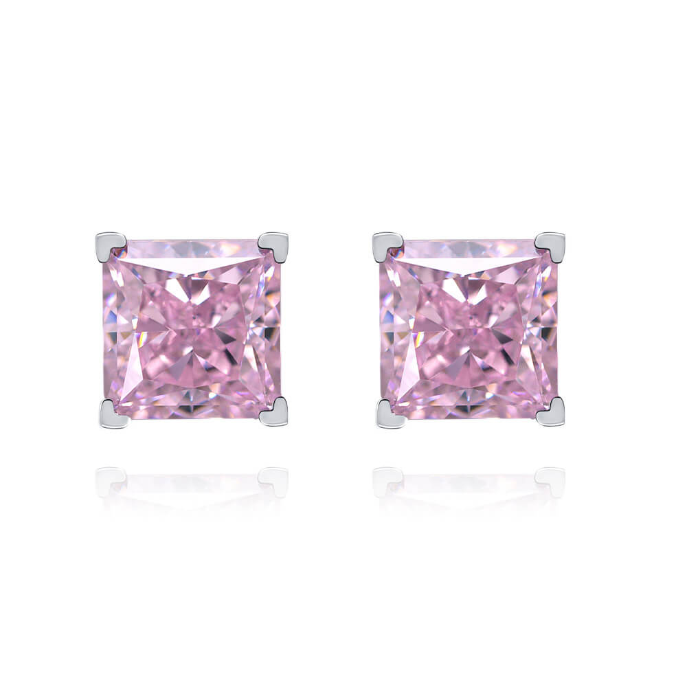 Solitaire Princess-Cut Lab-Sapphire Sterling Silver Stud Earrings
