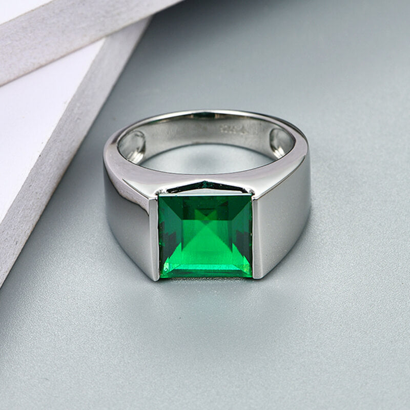 Solitaire Princess Cut Emerald Ring In Sterling Silver