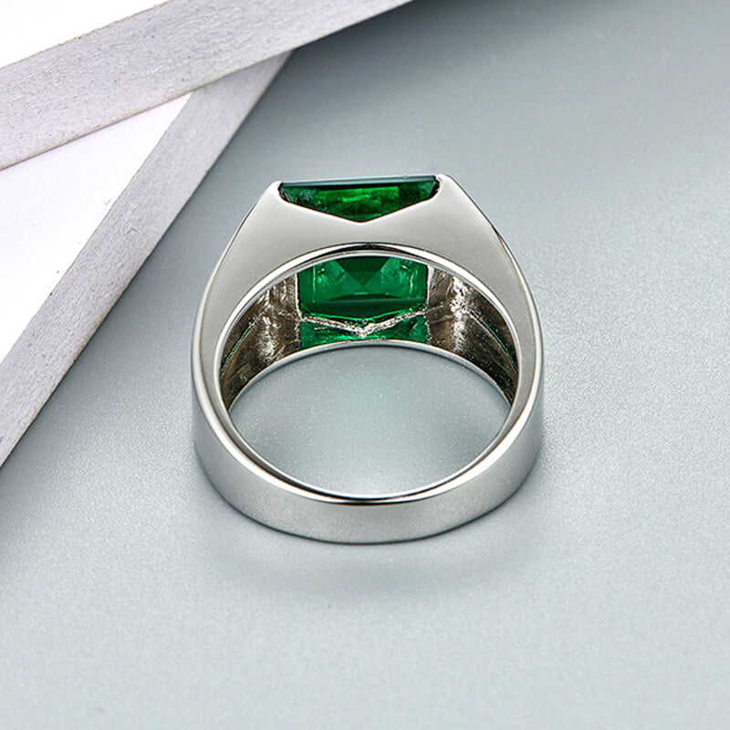 Solitaire Princess Cut Emerald Ring In Sterling Silver