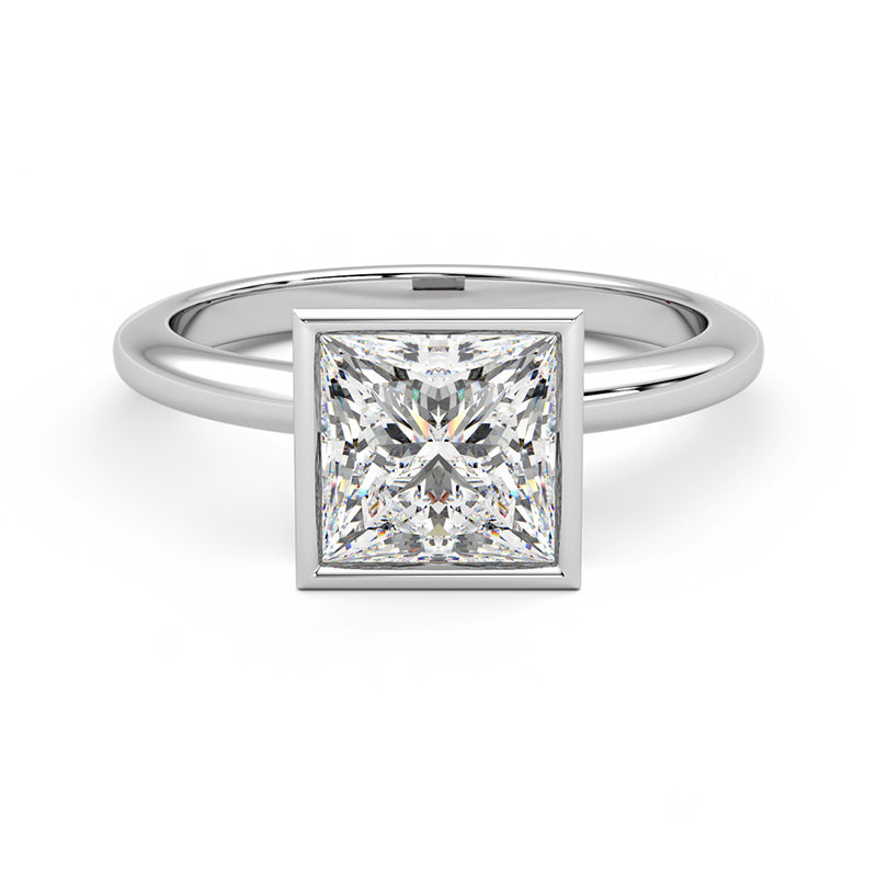 Solitaire Princess Cut Moissanite Bezel Set Engagement Ring
