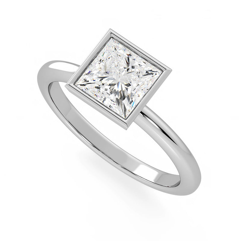 Solitaire Princess Cut Moissanite Bezel Set Engagement Ring