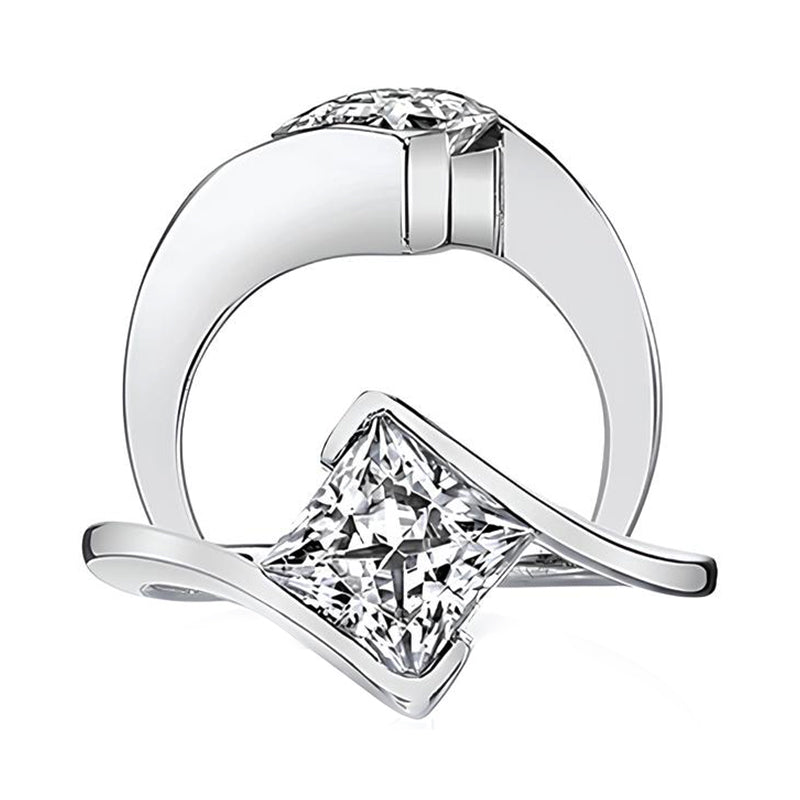 Solitaire Princess Cut Moissanite Half Bezel Bypass Engagement Ring