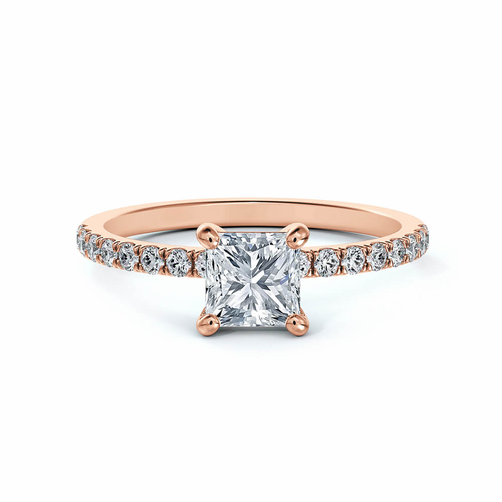 Solitaire Princess Cut Moissanite Pave Gold Engagement Ring