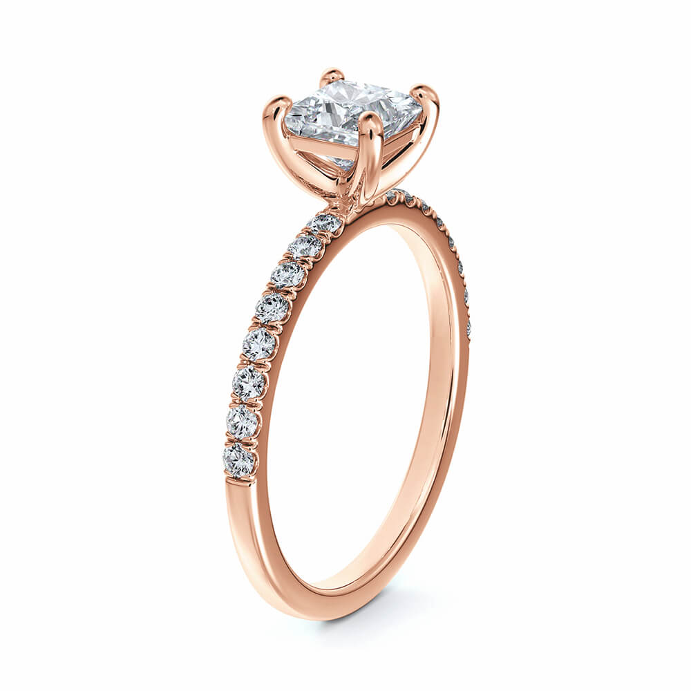 Solitaire Princess Cut Moissanite Pave Gold Engagement Ring