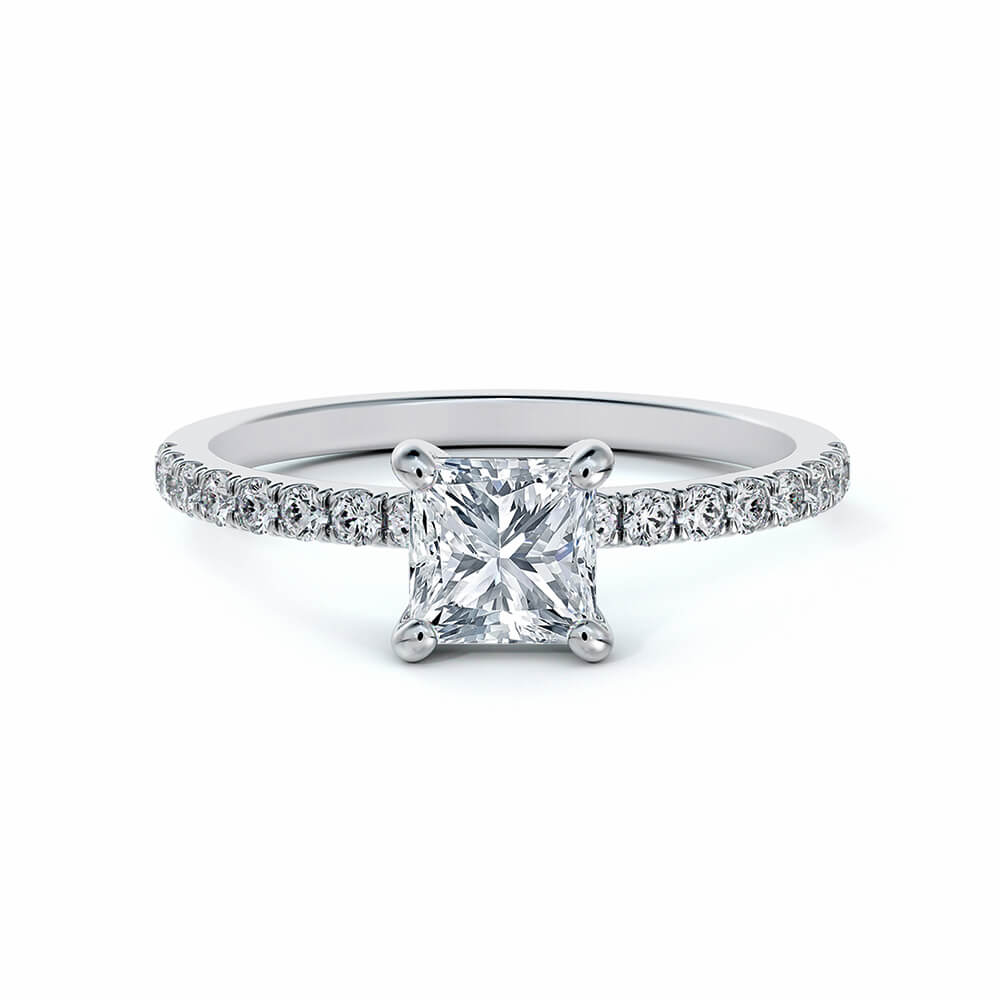 Solitaire Princess Cut Moissanite Pave Gold Engagement Ring