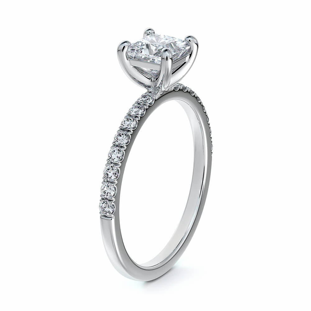 Solitaire Princess Cut Moissanite Pave Gold Engagement Ring
