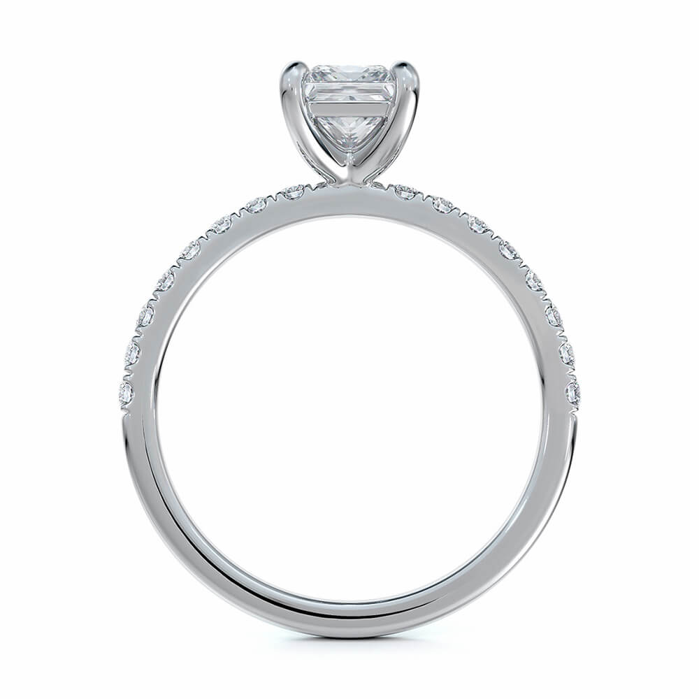 Solitaire Princess Cut Moissanite Pave Gold Engagement Ring
