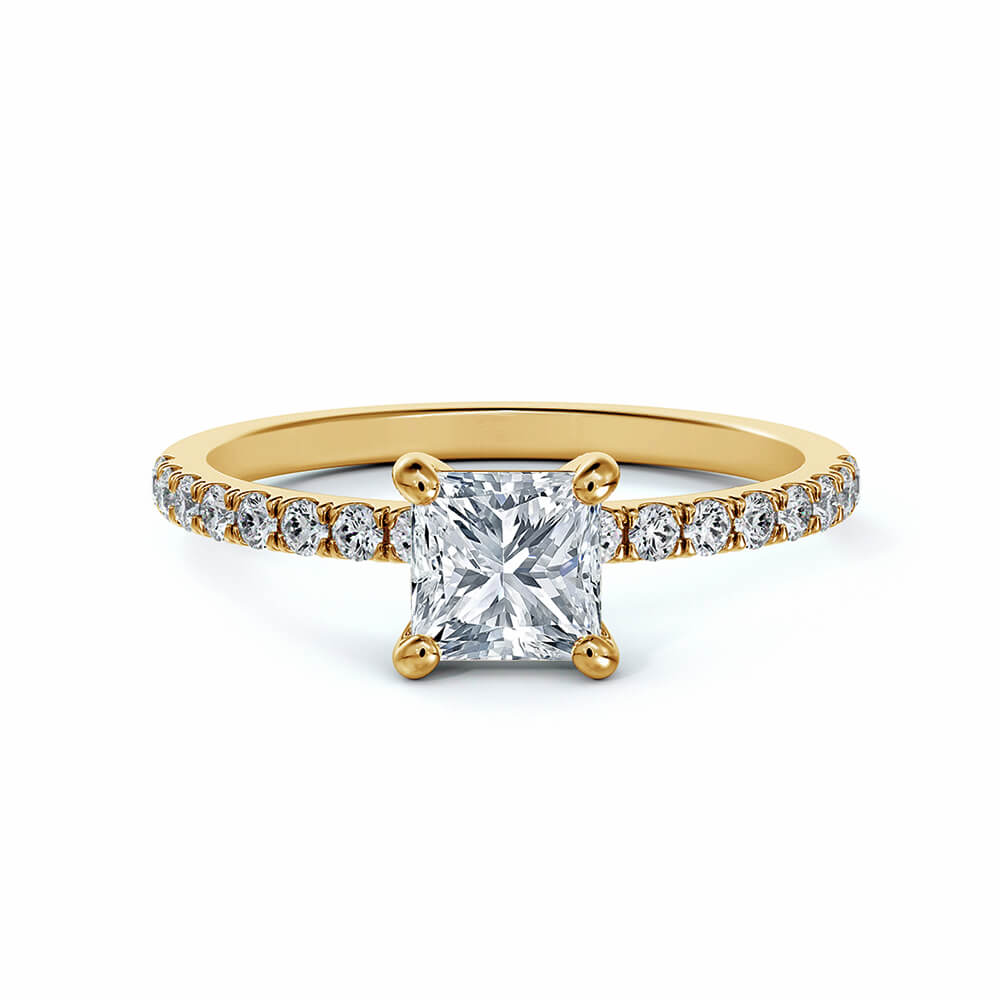 Solitaire Princess Cut Moissanite Pave Gold Engagement Ring