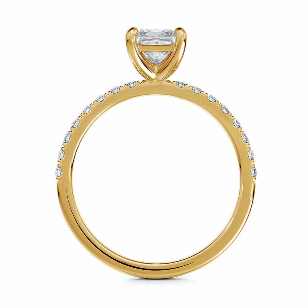 Solitaire Princess Cut Moissanite Pave Gold Engagement Ring