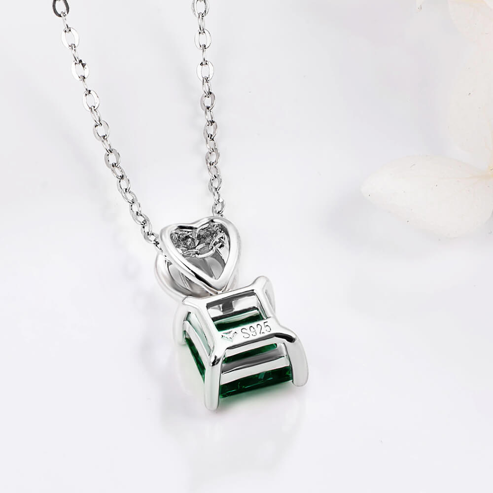 Solitaire Princess Lab-Created Emerald Sterling Silver Necklace