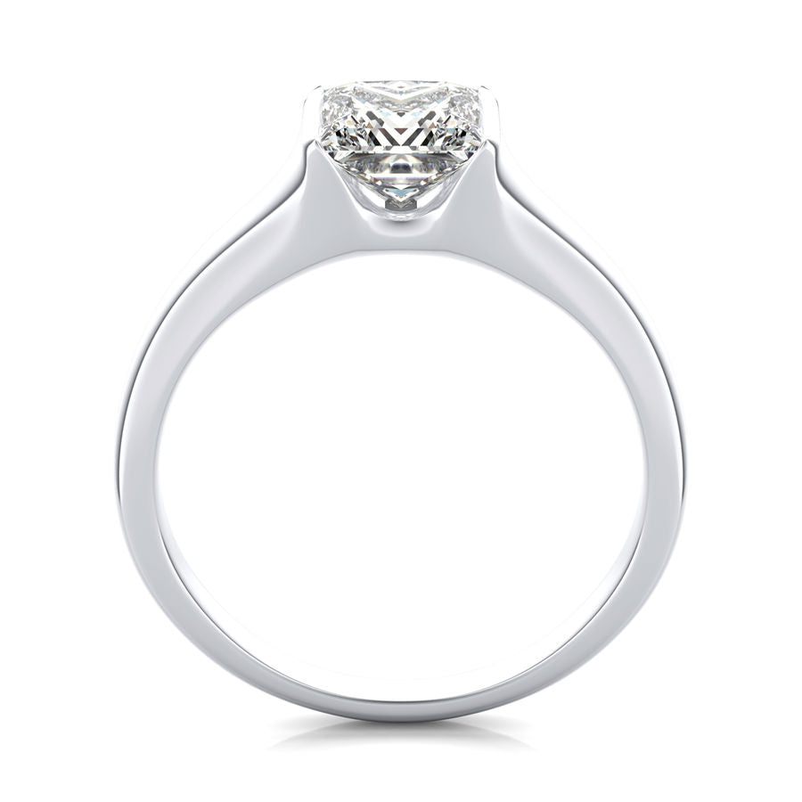 Solitaire Princess Moissanite Half Bezel Set Engagement Ring