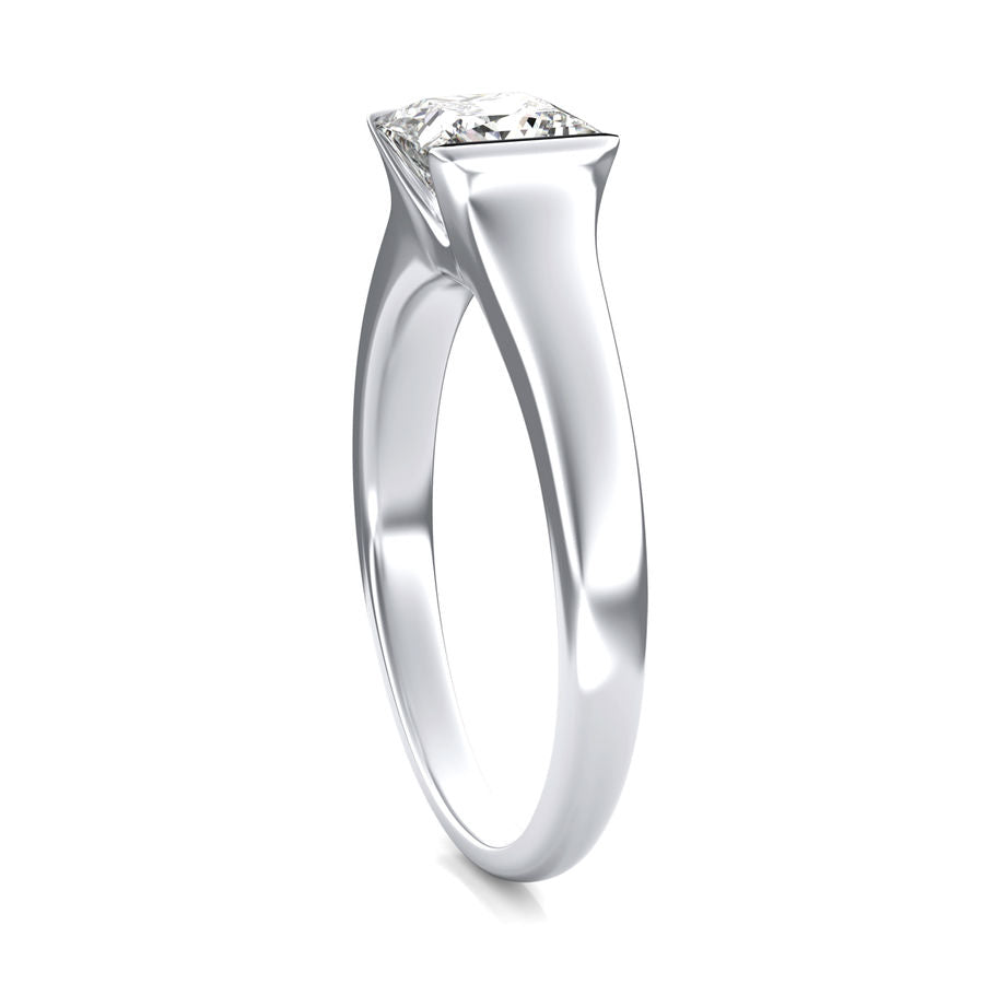 Solitaire Princess Moissanite Half Bezel Set Engagement Ring