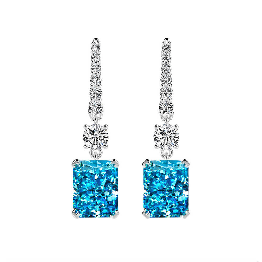 Solitaire Radiant-Cut Lab-Sapphire Sterling Silver Drop Earrings