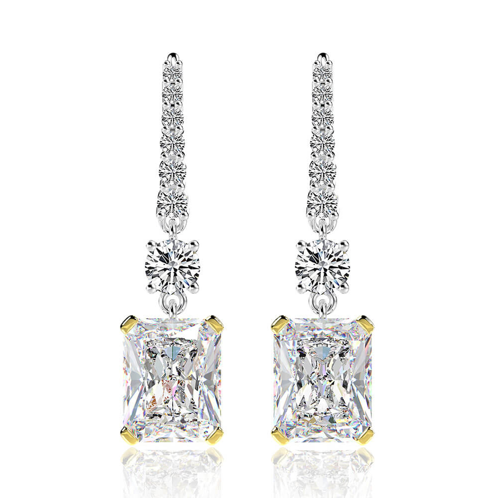Solitaire Radiant-Cut Lab-Sapphire Sterling Silver Drop Earrings