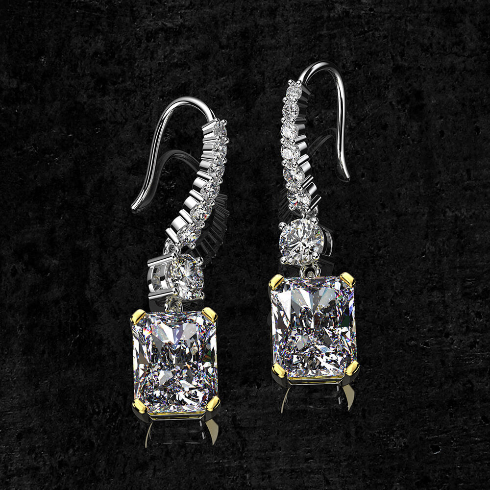 Solitaire Radiant-Cut Lab-Sapphire Sterling Silver Drop Earrings