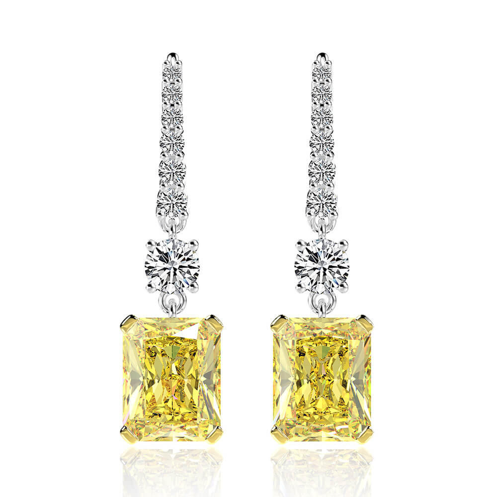 Solitaire Radiant-Cut Lab-Sapphire Sterling Silver Drop Earrings