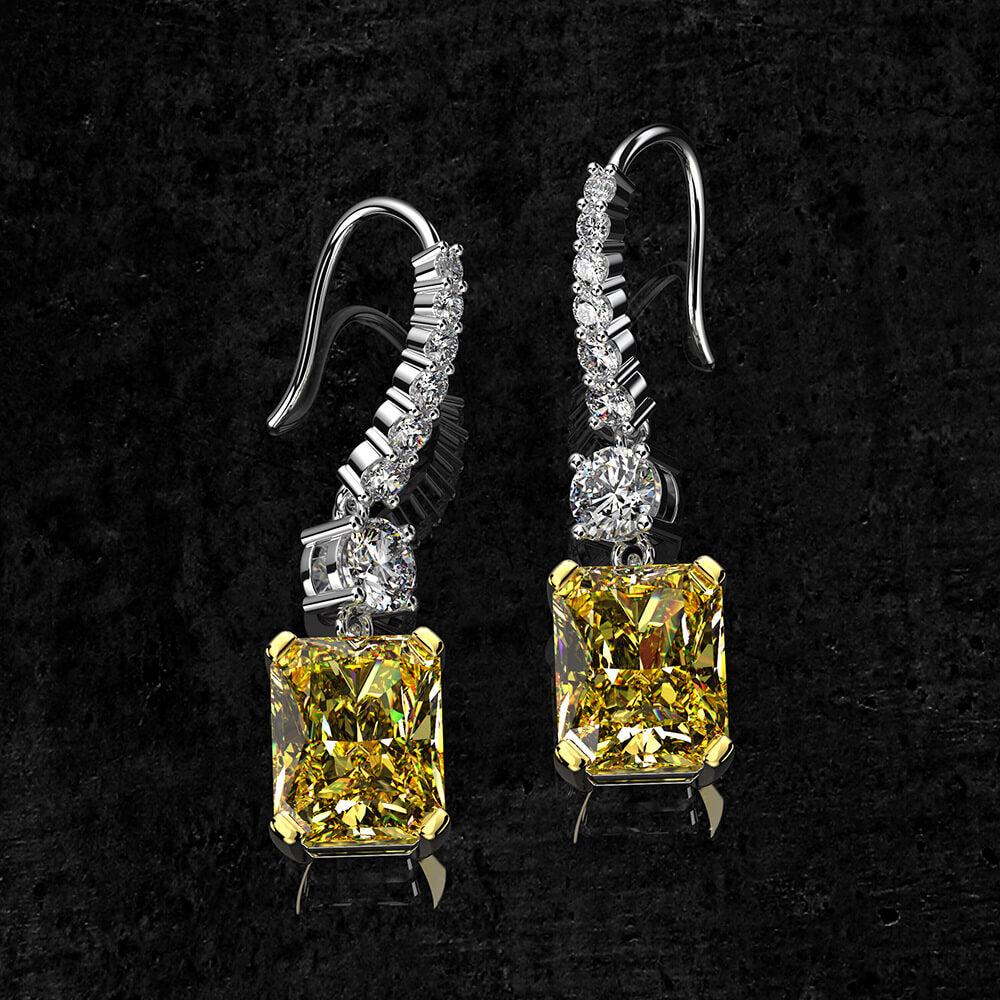 Solitaire Radiant-Cut Lab-Sapphire Sterling Silver Drop Earrings