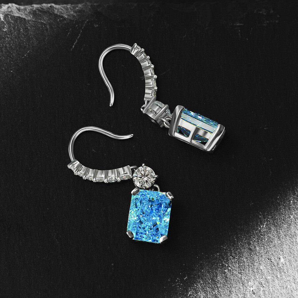Solitaire Radiant-Cut Lab-Sapphire Sterling Silver Drop Earrings