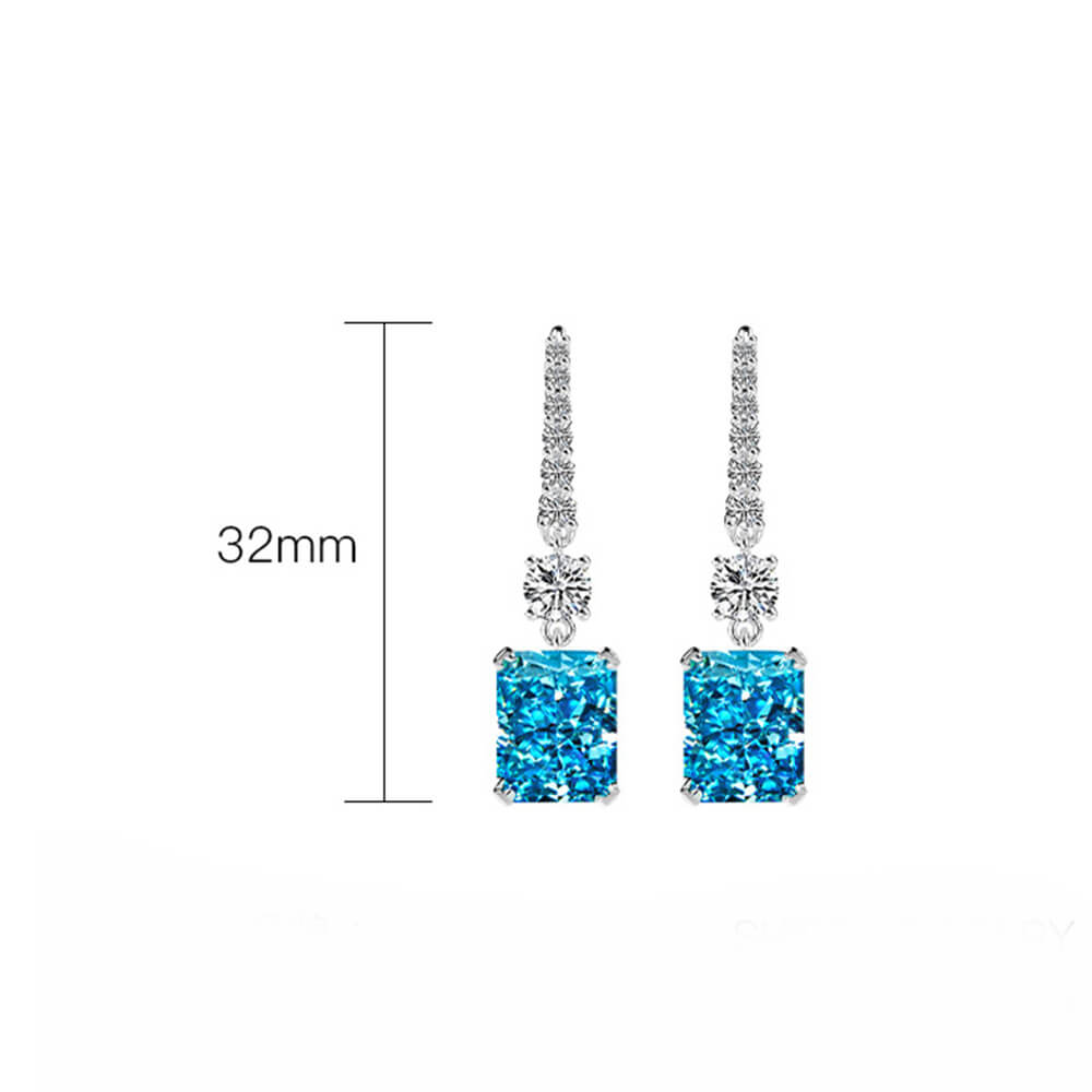 Solitaire Radiant-Cut Lab-Sapphire Sterling Silver Drop Earrings