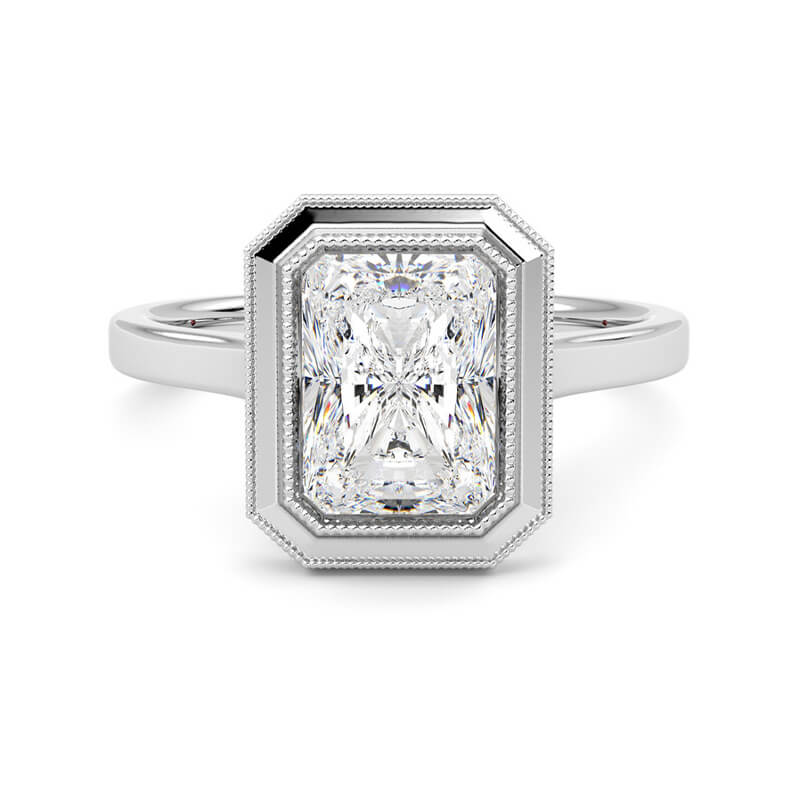 Solitaire Radiant Moissanite Milgrain Bezel Set Engagement Ring