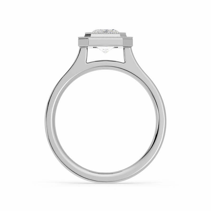 Solitaire Radiant Moissanite Milgrain Bezel Set Engagement Ring