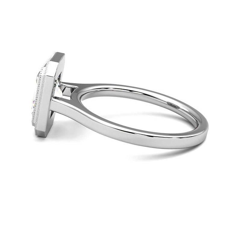 Solitaire Radiant Moissanite Milgrain Bezel Set Engagement Ring