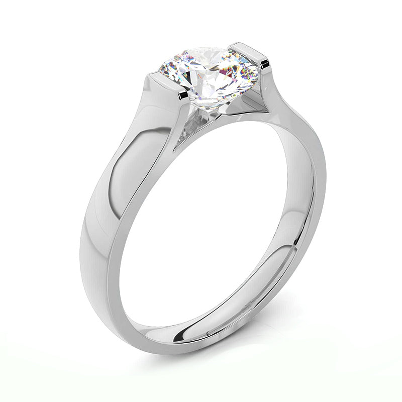 Solitaire Round Moissanite Bar Set Engagement Ring