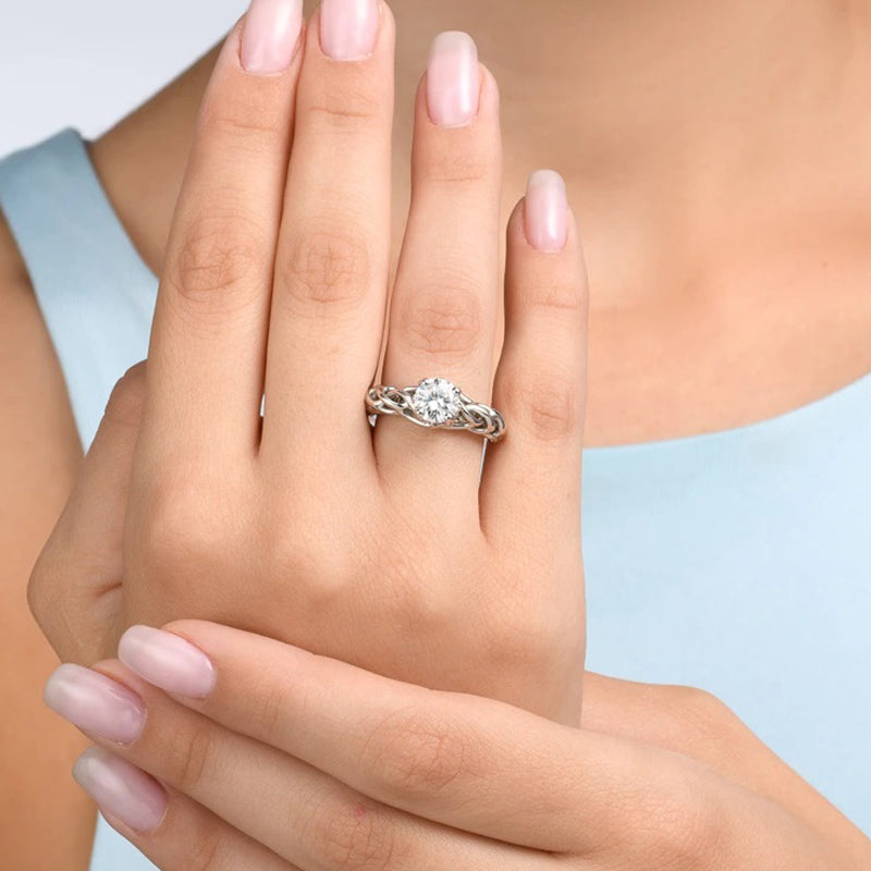 Solitaire Round Moissanite Braided Twisted Celtic Engagement Ring