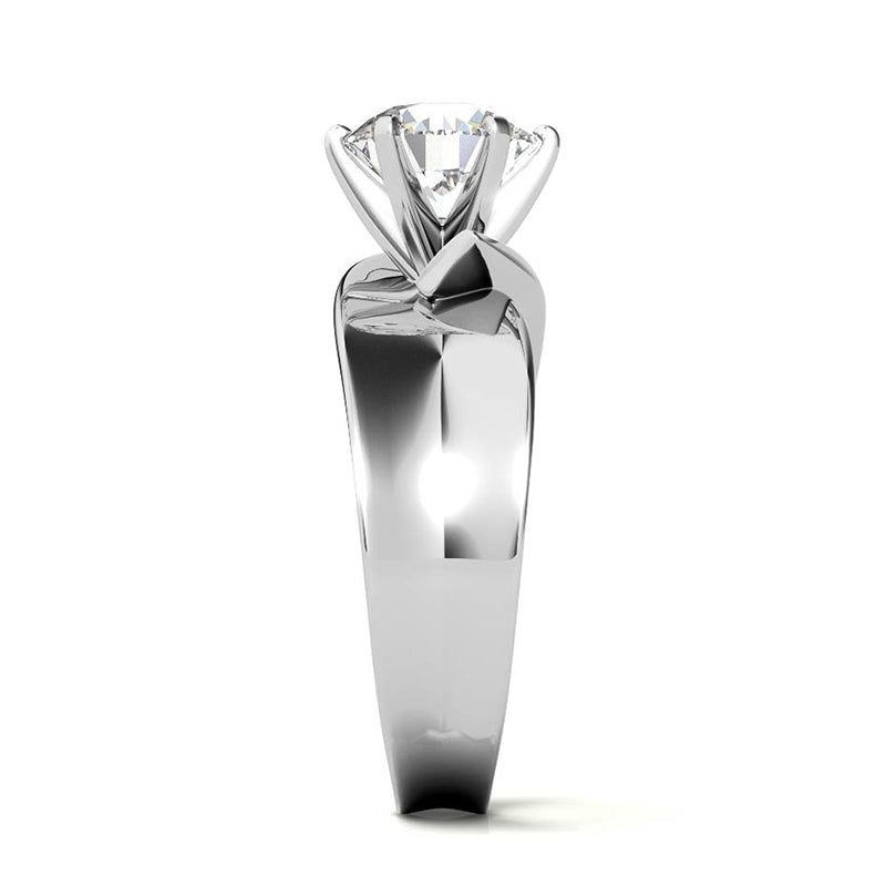 Solitaire Round Moissanite Concave Wide Band Engagement Ring